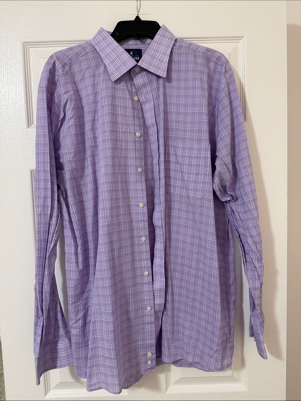 Stafford Travel Easy Care Broadcloth Lavender Plaid Button Down Dress Shirt